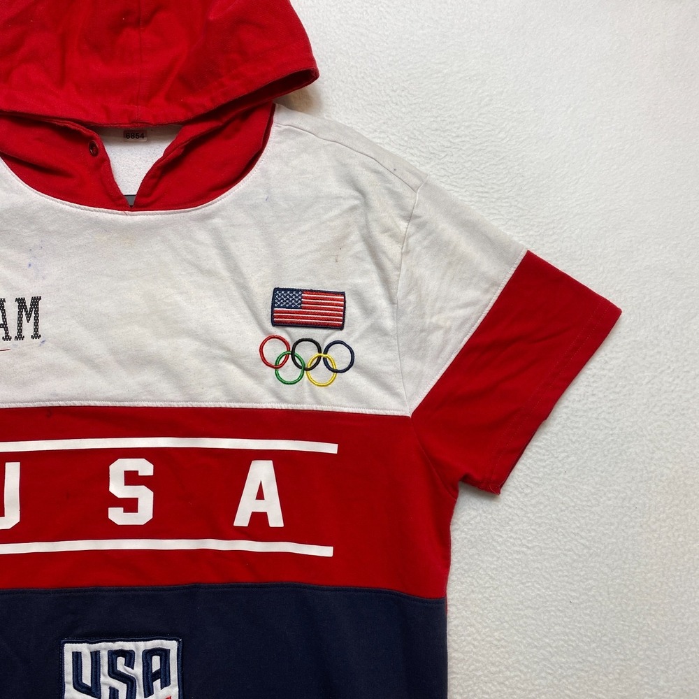 USA Soccer Team Polo Shirt Mens M Red Short Sleeve Dream Team 1988 Flag Hooded - Picture 2 of 11